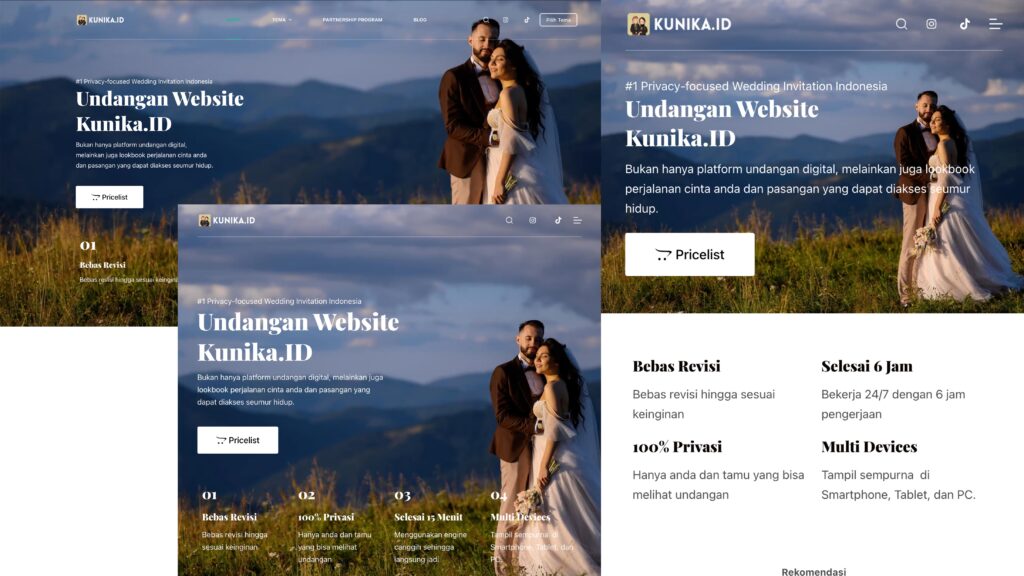 Kunika Invitation, salah satu website dengan desain user interface yang responsif dan adaptif