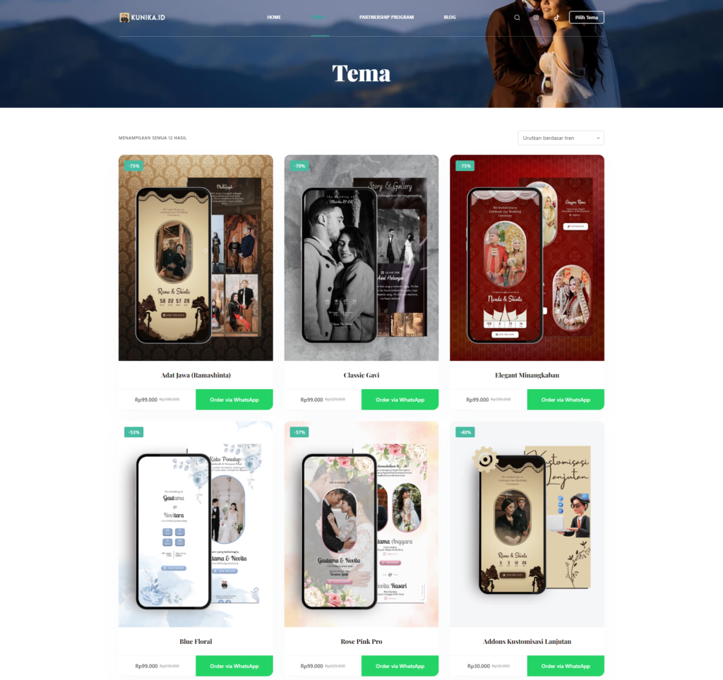 Navigasi Katalog Produk Undangan Digital Kunika.id -  Panduan Pelanggan Dalam Memilih Tema