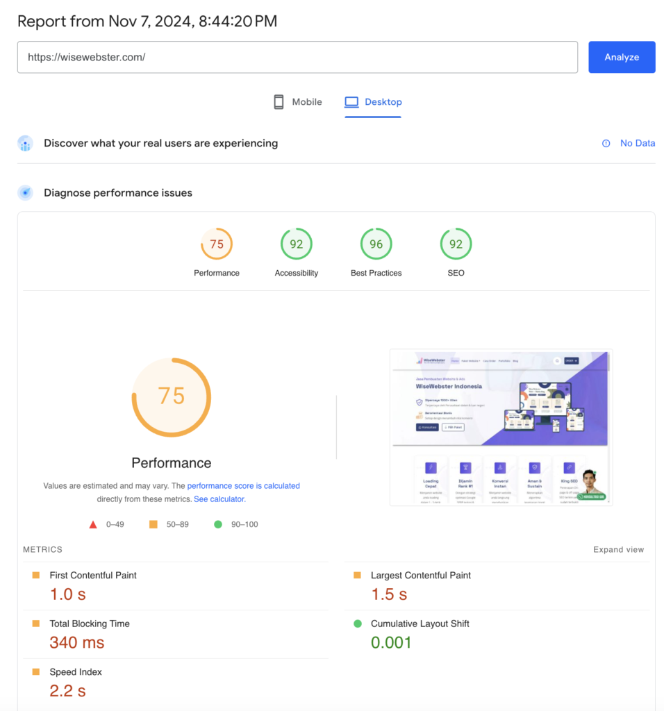 Analisis kecepatan website menggunakan Google Page Speed