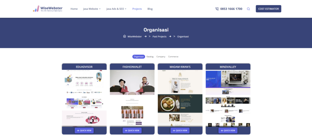 Tampilan Portofolio Karya pada Landing Page Desain Web.