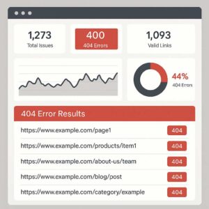 Contoh tampilan dashboard audit website yang mendeteksi link dengan error 404