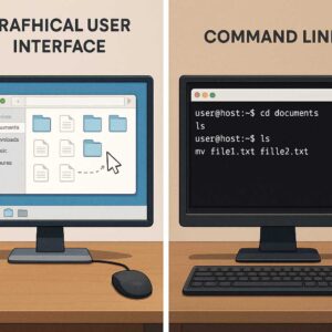 Perbandingan GUI (kiri) dan CLI (kanan) satu klik-klik, satu lagi ketik perintah – mana yang kamu pilih