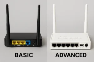 Perbandingan fisik dan fitur antara router rumah biasa dengan Mikrotik RouterBoard