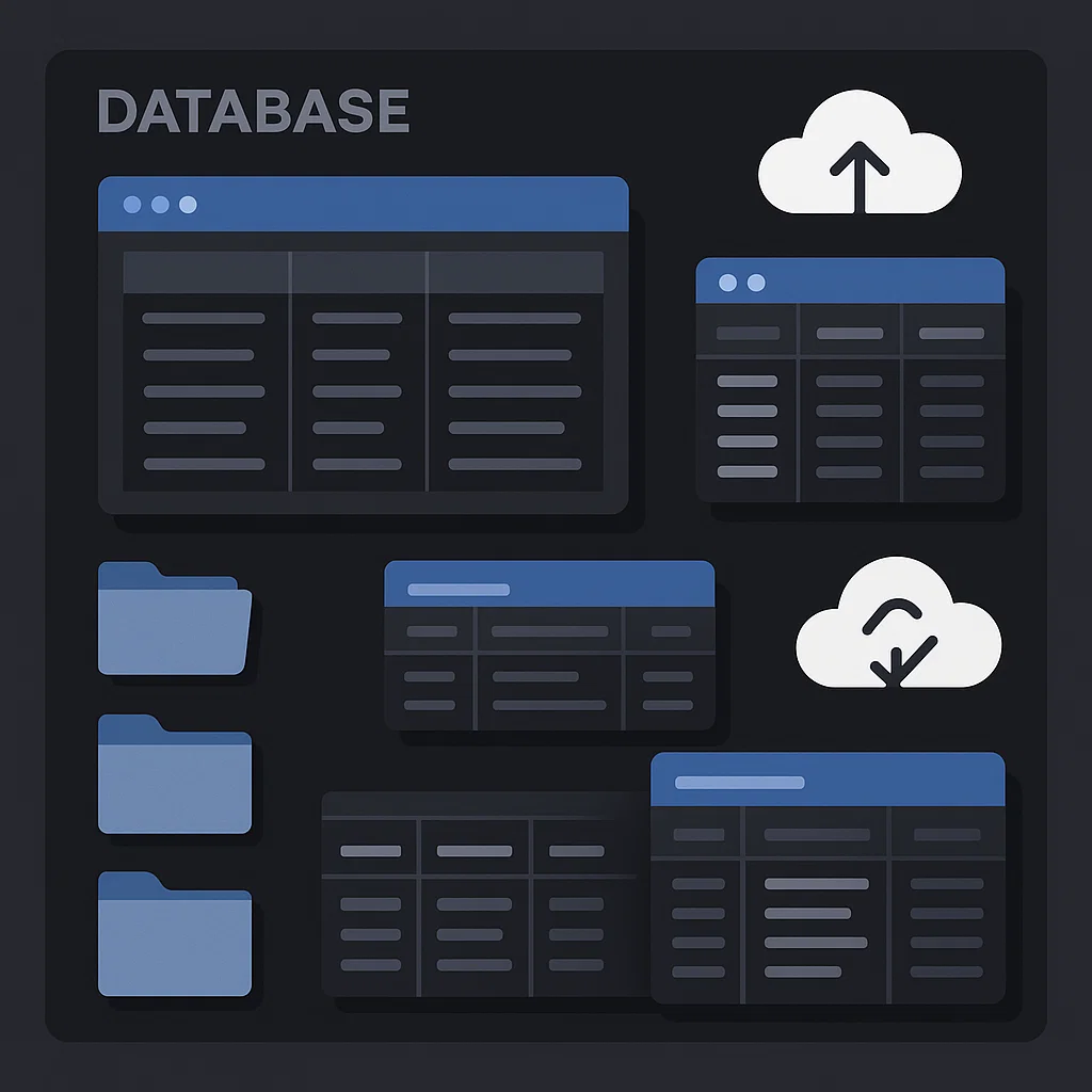 Tampilan sistem database modern yang terstruktur dan terhubung cloud