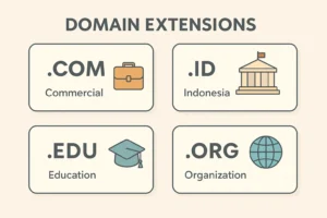 Perbandingan visual berbagai jenis ekstensi domain dan fungsinya masing-masing