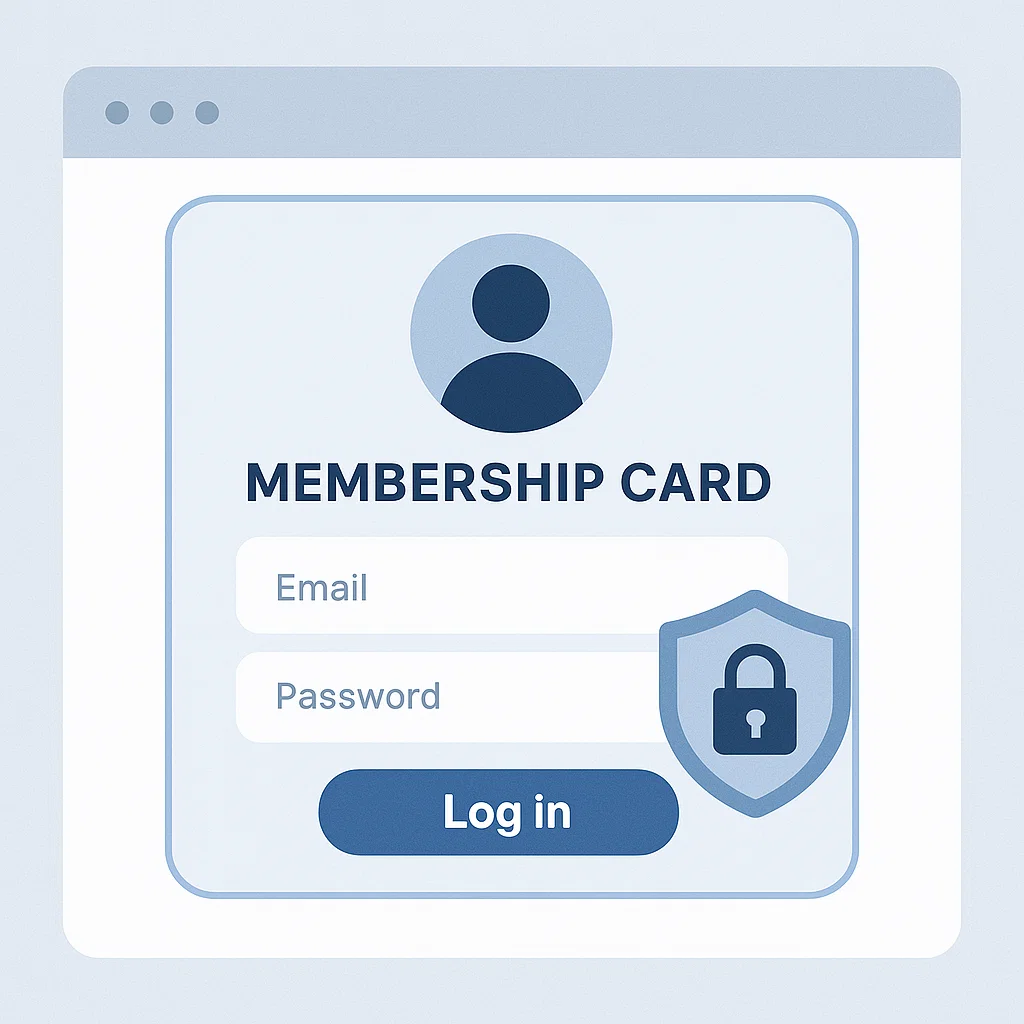 Tampilan digital member card dan akses login keanggotaan di situs web
